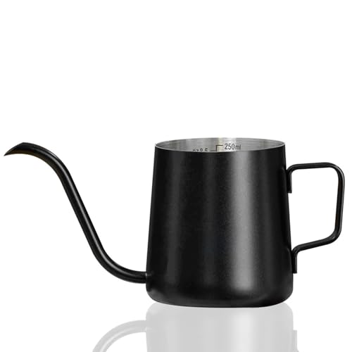 コーヒー ドリップポット 250/350ml 竹製蓋付き 細口 ステンレス製コーヒーケトル 1人用ーやかん おしゃれ 人気なドリップケトル お茶などにも対応珈琲ポット ブラック蓋なし 250ml