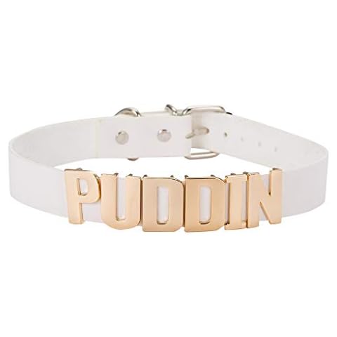 Xinqin Halsband mit Schriftzug, Verstellbare Gürtel Gold Halsband Halskette, Damen Halsband Choker Lederhalsband PU Leder Halsbänder(Weiß) Cover