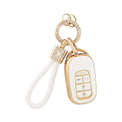 Coque de clé en TPU pour Honda 5 boutons blanc doré idéale pour éviter les rayures
