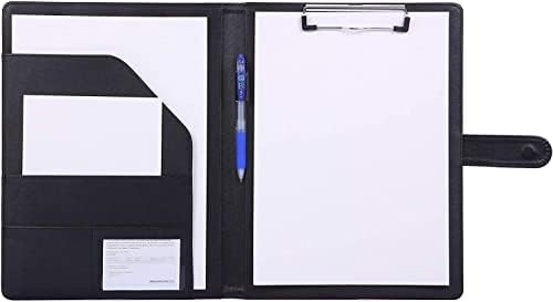 Folder A4 Clipboard Folder Conference Folder for Legal Pad, Faux Leather Folder Work Writing Foldover Clipboard with Cover, Portfolio Organiser A4 Folio Clip Board (Black)