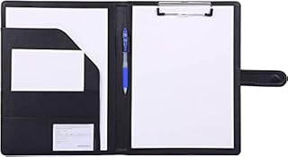 Folder A4 Clipboard Folder Conference Folder for Legal Pad, Faux Leather Folder Work Writing Foldover Clipboard with Cover, Portfolio Organiser A4 Folio Clip Board (Black)