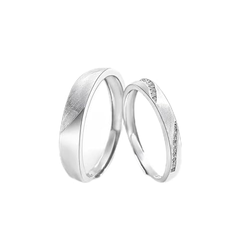 Bague argent sterling 925 ajustable motifs géométriques alliance mariage couple zirconium