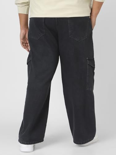 Image of Urbano Plus Men Mid Rise Loose Baggy Fit Cargo Jeans with 6 Pockets Non-Stretchable