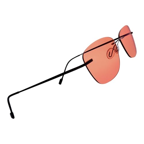 BRADDELL FL-41 Rose Tinted Migraine Light Sensitivity Rimless Glasses for Fluorescent LED Glare, Photophobia and Eye Strain