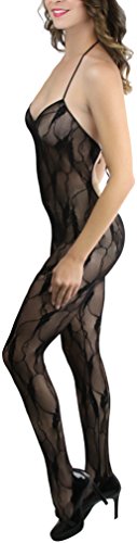Image of ToBeInStyle Women's Bodystocking Crotchless Peek-A-Boo Fishnet Lace Bodysuit