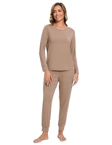 Image of GYS Bamboo Viscose Sleep Sets for Women Long Sleeve Crew Neck Pajama Sets with Pockets