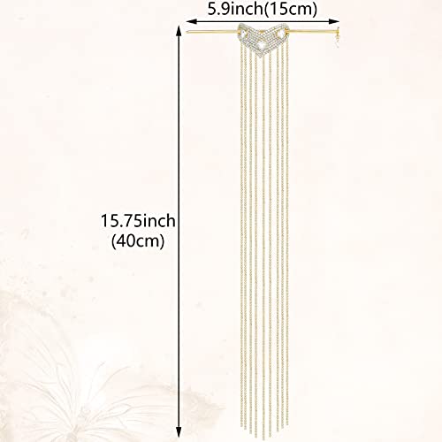 Heart Rhinestones Long Chain Tassel Hairwear Crystal Ponytail Holder Hairpin Metal Vintage Hair Chopsticks Head Chain Headwear Jewelry Accessories For Women (Gold) #TOP1