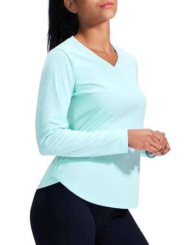 Image of MIER Womens Long Sleeve Sun Shirt UPF 50+ Quick Dry V-Neck Workout Tops
