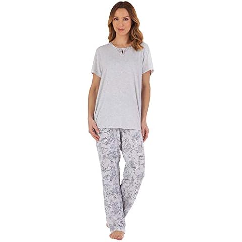 Slenderella Floral Long Pyjamas Set Grey Cover