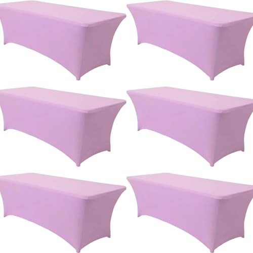 Juego de 6 manteles elásticos rectangulares universales para mesas de 1,8 m, perfectos para bodas, banquetes y fiestas (morado claro)