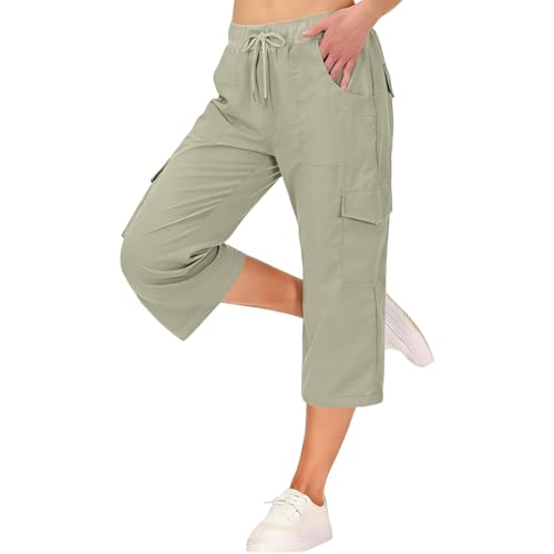 Pantalon cargo court femme coupe droite taille haute coton respirant