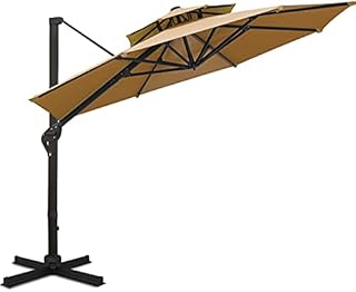 Sunnyglade 11FT Double Top Cantilever Patio Umbrella Deluxe Offset Umbrella 360° Rotation & Integrated Tilting System Heavy Duty Outdoor Umbrella for Market Garden Deck Pool Backyard Patio(Tan)