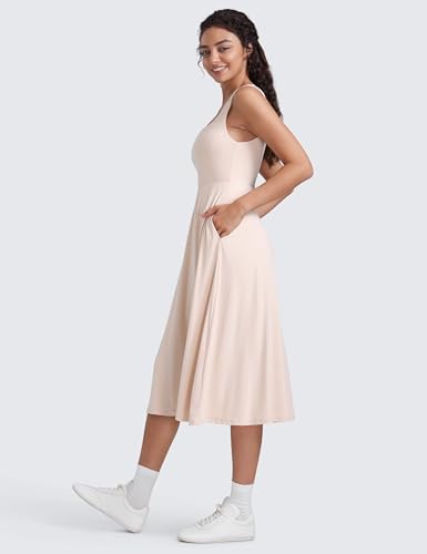 Image of CRZ YOGA Cloudweight Double Lined Square Neck Midi Dresses for Women Casual Summer Sleeveless Outfits with Side Pockets