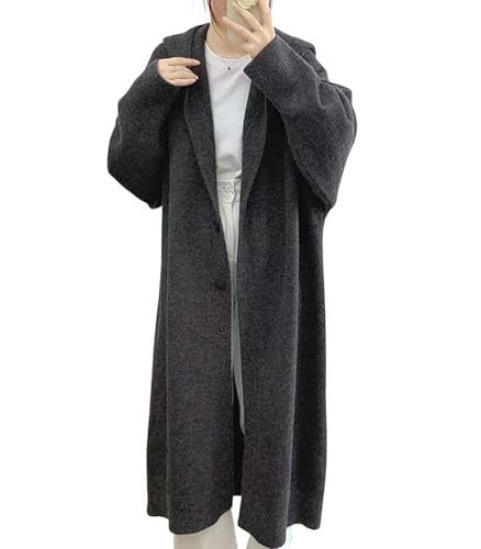 chouyatou Women's Casual Hooded Long Cardigan Sweaters Slouchy Oversized Knitted Duster Trench Coat Outerwear Jacket