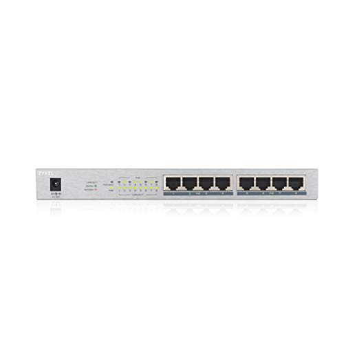 Image of Zyxel 8 Port Network Ethernet Switch | Unmanaged Gigabit PoE+ | GS1008HP | 8x PoE+ with 60W Budget, Fanless, LED Indicators, Wall Mount Kit Included, Plug-and-Play Easy Installation, TAA Compliant