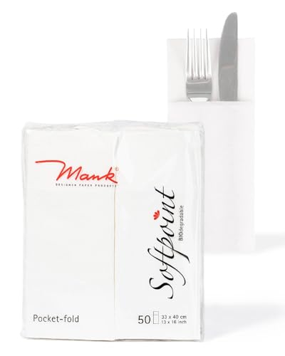 Mank Besteckservietten aus Softpoint | Pub Bestecktaschen | 40 cm x 33 cm 1/8 Falz | mit Besteckschlitz für Gastronomie und Feiern | 50 Stück | (Weiss) Mank Besteckservietten aus Softpoint | Pub Bestecktaschen | 40 cm x 33 cm 1/8 Falz | mit Besteckschlitz für Gastronomie und Feiern | 50 Stück | (Weiss)
