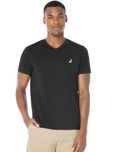 Nautica Men's Short Sleeve Solid Slim Fit V-Neck T-Shirt Shirt, True Black, X-Large