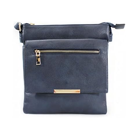 Jamie Bags Faux Leather Zipped Crossbody Bag with Adjustable Strap and Gold Metal Hardware (Navy) Cover