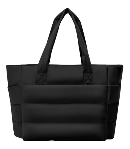 Tote Bag for Women, Puffy Tote Bag with Zipper, Large Quilted Shoulder Bag Handbag with Compartments