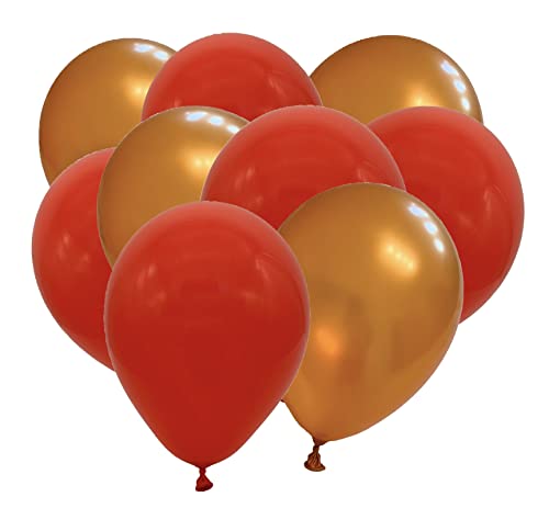 Sachsen Versand Lote de 50 globos de aire de color rojo y dorado metálico, para decoración de fiestas de cumpleaños o de helio, aptos para la UE