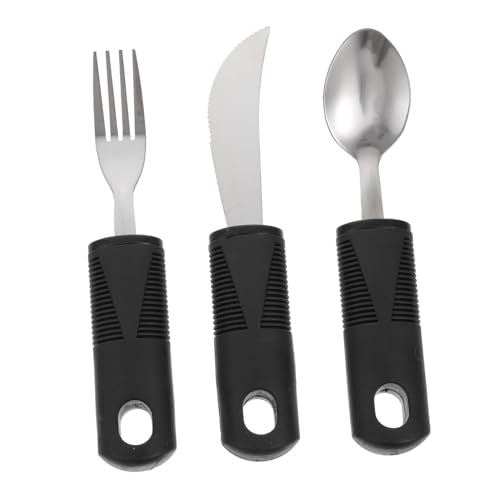 SECFOU Elderly Anti-Slip Tableware Set Non-Skid Cutlery for Arthritis Adaptive Utensils for Disabled Hand Stainless Steel Plastic Design for Enhanced Grip