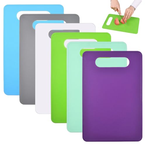 6 Stück Kunststoff Schneidebrett Rutschfest, 29 x 19cm Brettchen Spülmaschinenfest BPA Frei, Antibakteriell Schneidebretter Set, Frühstücksbretter Kunststoff für Fisch...