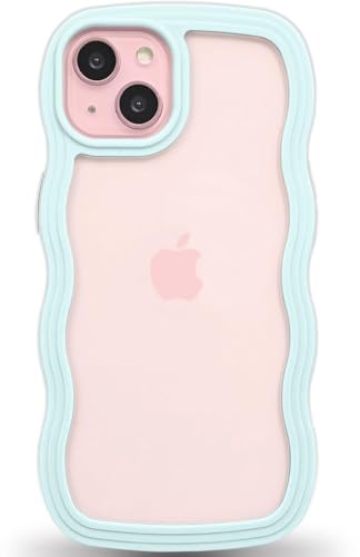Image of Back Cover for iPhone 13, Cute Curly Wave Case, Shock Proof, Grip, Soft TPU & Girls Stylish, Camera Bump Protector for iPhone 13 (Blue)