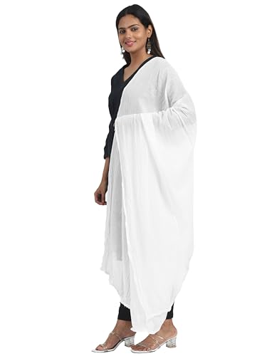 Image of Miraan Solid Pure Cotton Dupatta with Pom Pom Border, 2.25 meters length (DUPCOTTON)