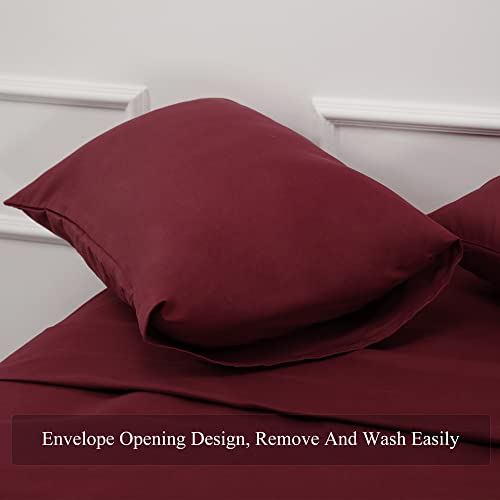 Image of 4 Piece Bed Sheet Set - 1 Flat Sheet,1 Fitted Sheet and 2 Pillow Cases,Brushed Microfiber Luxury Bedding with Deep Pockets (Full,Burgundy)