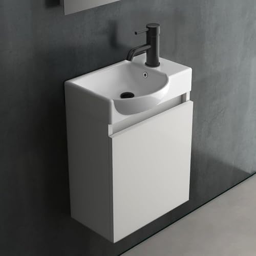 Alpenberger Waschbecken mit Unterschrank | Waschtisch Weiß | Waschbeckenunterschrank 45 cm Breit | Aufsatzwaschbecken Waschbeckenunterschrank | Kleines Gäste WC Möbel Waschtischunterschrank Hängend