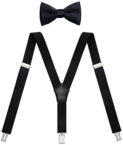 Image of Men's Boys' Bow Tie and Suspenders Set Y Shape Adjustable Elastic