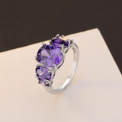 925 Sterling Silver Oval Amethyst Ring Perfect Cut Multi Gem Sparkling Cocktail Party Women's Cubic Zirconia Ring CZ Eternal Engagement Wedding Ring Jewelry-Making-Patterns Size 9