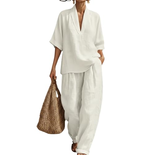 Conjunto de camisa y pantalón corto de algodón lino holgado casual