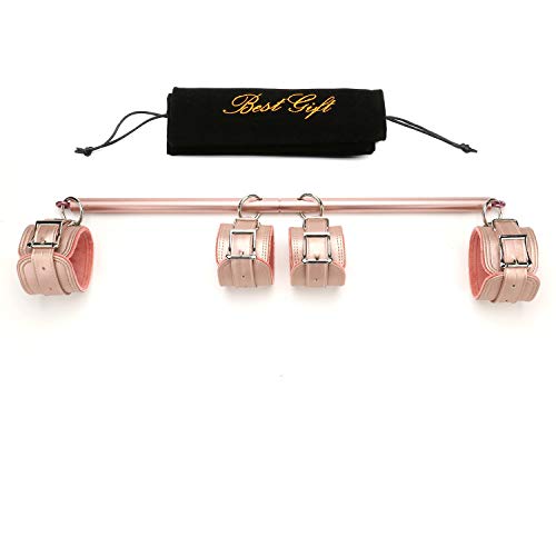 Sovyime Frosted Rose Golden Expandable Spreader Bar with 4 Pink Fur Adjustable Safe Straps Exercise Sovyime Frosted Rose Golden Expandable Spreader Bar with 4 Pink Fur Adjustable Safe Straps Exercise