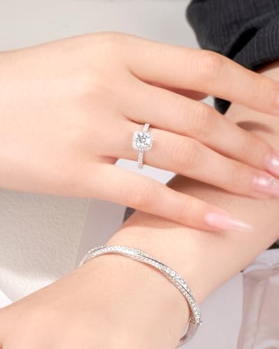 Moissanite Wedding Band Wedding Rings for Women D Color VVS1 Clarity, 925 Sterling Silver with 18K White Gold Plated Engagement Ring Anniversary Band Ideal Gift for Women Size 5~104