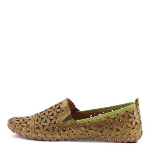 Image of Spring Step Flowerflow Shoes for Women - Leather Womens Loafer with Floral Laser Cutout - Comfortale Slip-On Shoes for Womens