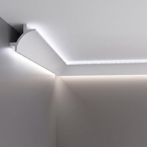 Image of Pushglossy 8 Pcs 47.24 inch(Total 31.5 Ft) Ceiling Crown Molding with LED Duct Kit for Seamless Ambient Accent Lighting Waterproof Channel for Easy LED Trim Moulding Strip Installation(Arch)