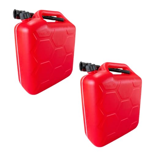 pokm toolsmarket - Lot de 2 jerricans en plastique de 20 litres pour essence et diesel avec robinet, jerricane de réserve avec homologation ONU – Rouge/noir