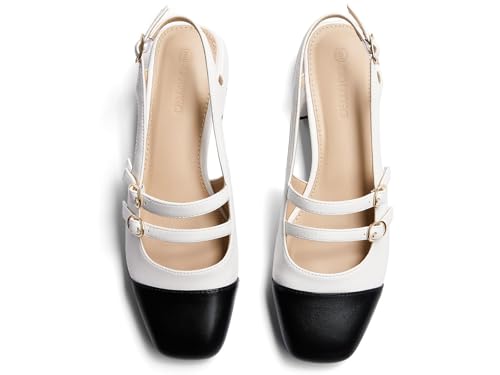 Image of Coutgo Women's Mary Jane Chunky Low Heels Slingback Pumps Closed Square Toe Wedding Dress Shoes
