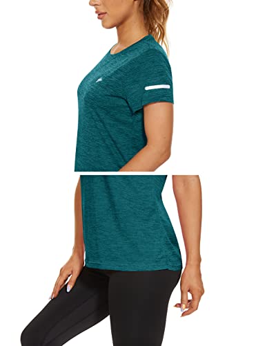 KEFITEVD Camisetas Mujer Camisetas Manga Corta Cuello Redondo Camisetas de Deporte de Verano al Aire Libre para Dama Poliéster,Jade Verde,L - imagen 4