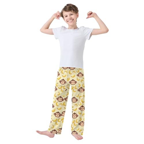 Cute Yellow Monkey Banana Cute Pajama Pants, Soft Sleepwear Lounge Pants Pajama Pj Bottoms for 6-14 Years3