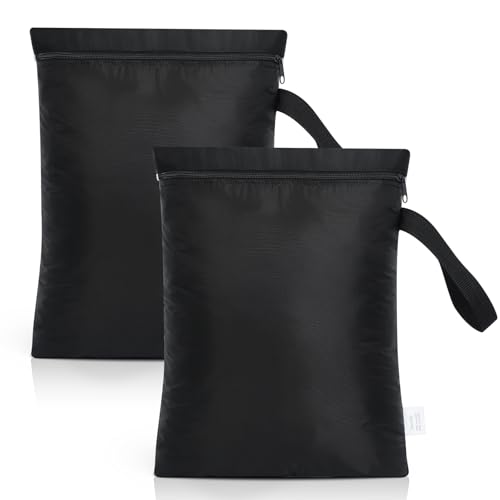 OTraki 2PC Bolsas Ropa Mojada, 30x40 CM Impermeable Bañador Mojado, Sucia con Cremallera, Bolsa Sucia Gimnasio, Wet Bag para oallas de Playa, Ropa Deportiva, Pañales(Negro)