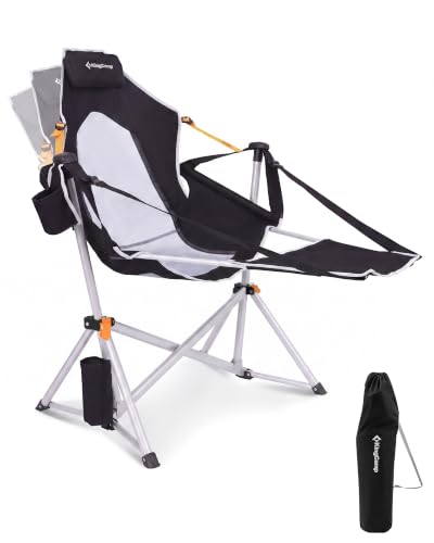 KingCamp Hammock Chair with Footrest & Breathable Mesh Back Swinging Portable Folding Camping Chair for Adults Heavy Duty Oversized Rocker MAX 400lbs - Perfect for Outdoor Beach Lawn Black/Grey
