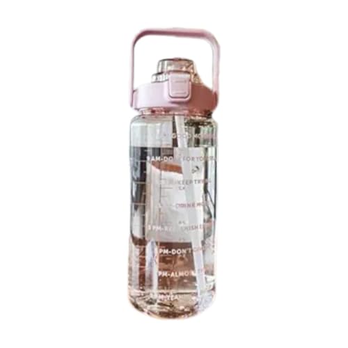 Image of 2L Transparent Motivational Water Bottle with Straw & Time Marker | Leak Proof BPA Free Sports Drinking Bottle for Gym, Office, School & College | Break Resistant with Belt Handle (Pink)