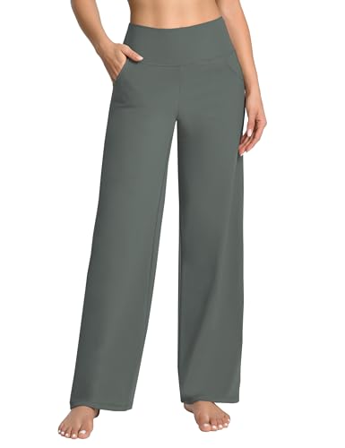 Image of BUBBLELIME Women High Waist Wide Legs Yoga Pants Loose Sweatpants Pockets | 29 inch /31 inch /33 inch /35 inch /37 inchInseam,2 Styles / Dress /Basic,Lounge,Comfy,Stretch Casual Work