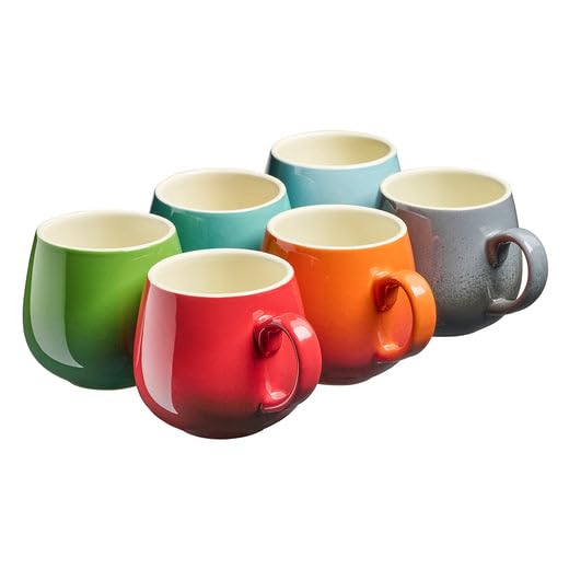 Cooks Professional 6 Piece Colourful Stoneware Round Mug Set | Tea Coffee Hot Chocolate Drinking Cups | Microwave & Dishwasher Safe Ceramic with Graduated Colour | 350ml Capacity | Multicoloured โ image 1