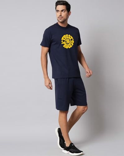 Image of Vogaan Men's T-Shirt and Shorts Set | Pyjama Set for Men | Co-ord Set | Cotton Printed Top & Shorts Night Suits Set