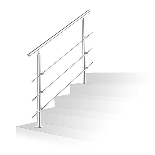 wolketon Inoxidable Barandilla 150cm acero 3 varillas Pasamanos escalera Parapeto Barras Transversales