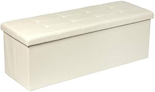 Bonlife Folding Ottoman Storage Bench with Cushion Kids Toy Box Cube Foot Stool Faux Leather Large Storage boxes with Lid,White,110 x 38 x 38 cm