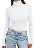 Trendy Queen Women's Turtleneck Long Sleeve Shirts Fall Fashion BasicThermal Underwear Tops Winter Clothes 2025 White S